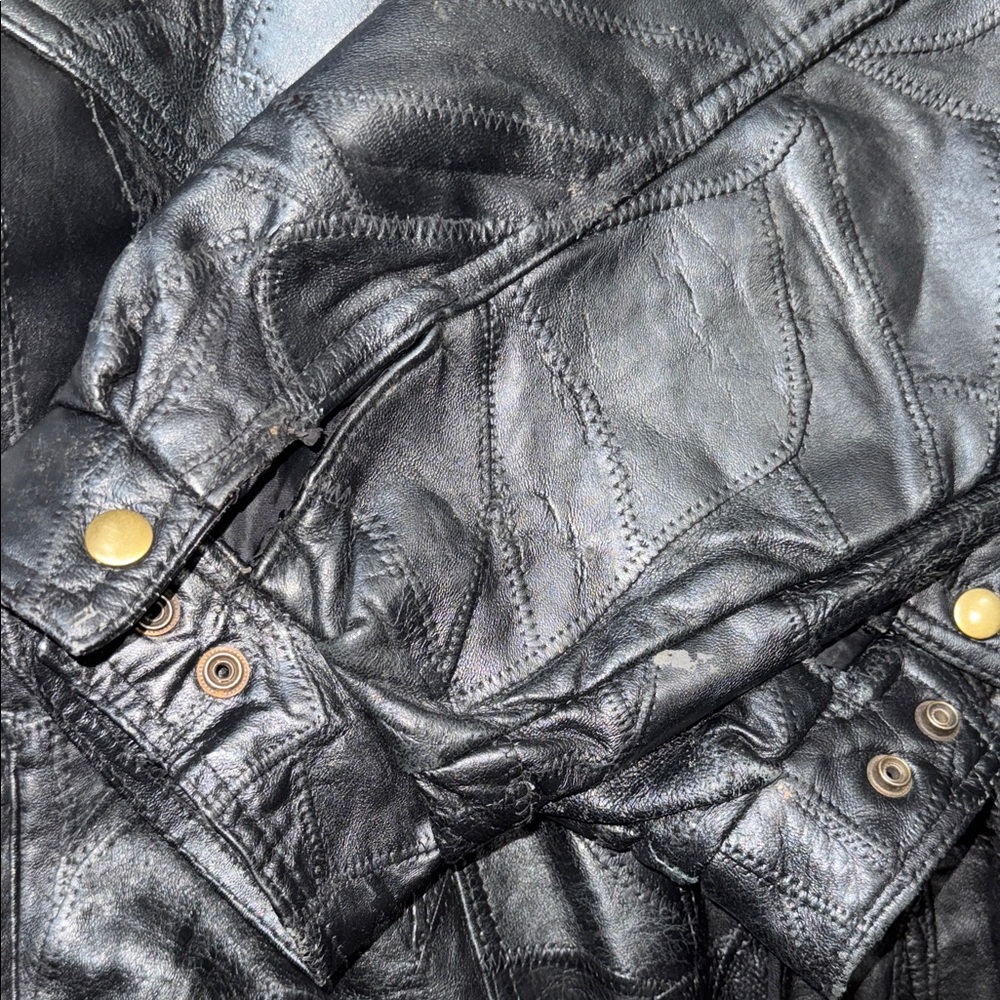 Vintage Leather Patchwork Maxim Black Leather Jac… - image 6